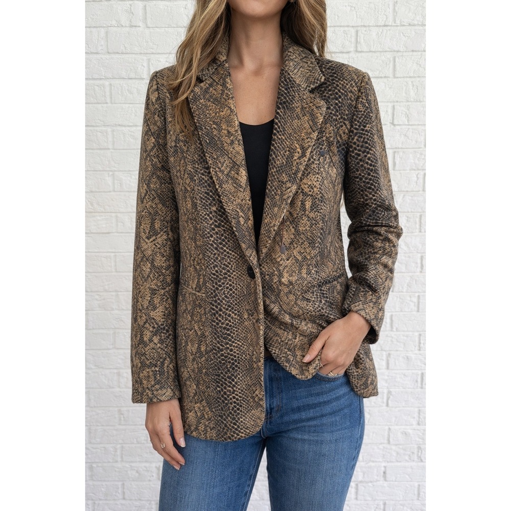 Harve Benard Blazer Women 14‎ Brown Mob Wife Snakeskin Animal Print Jacket